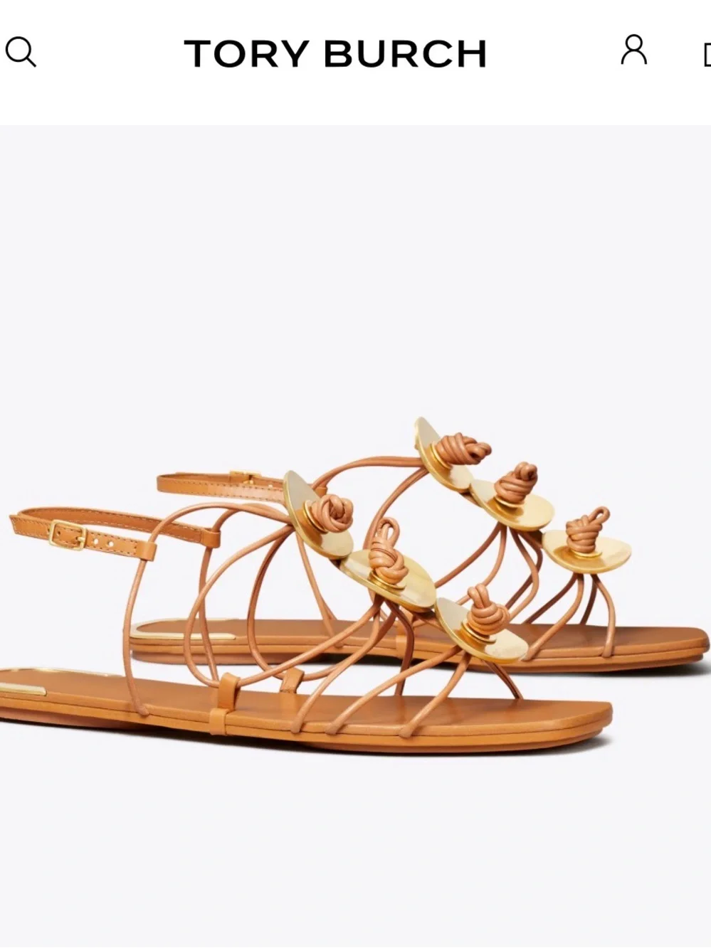 Tory Burch Artisanal Knot Tan Leather Sandal with Gold Accents